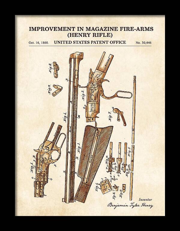 Henry Rifle Winchester Watercolor Patent Us30446