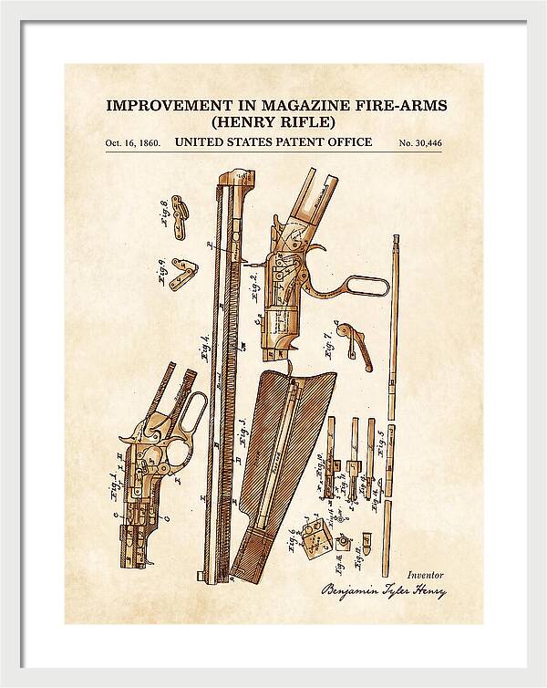 Henry Rifle Winchester Watercolor Patent Us30446