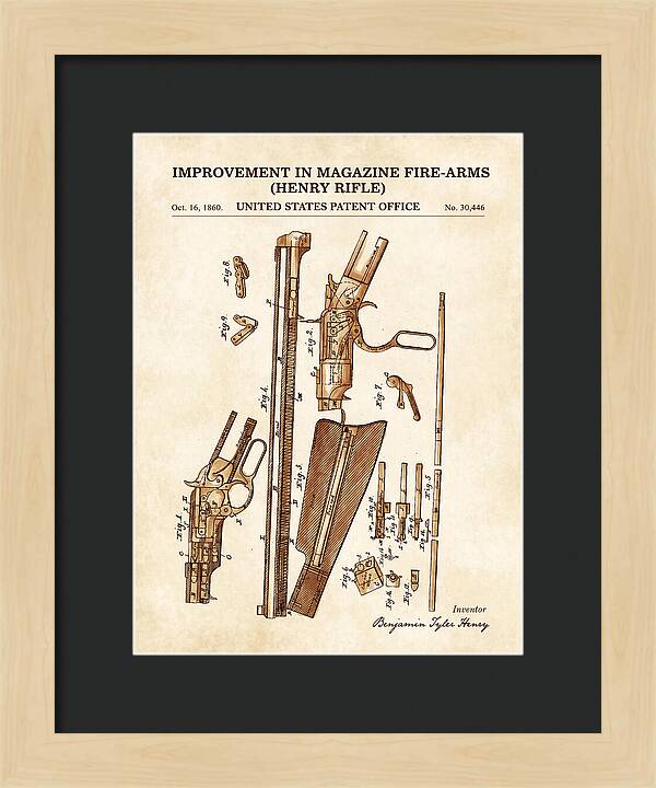 Henry Rifle Winchester Watercolor Patent Us30446
