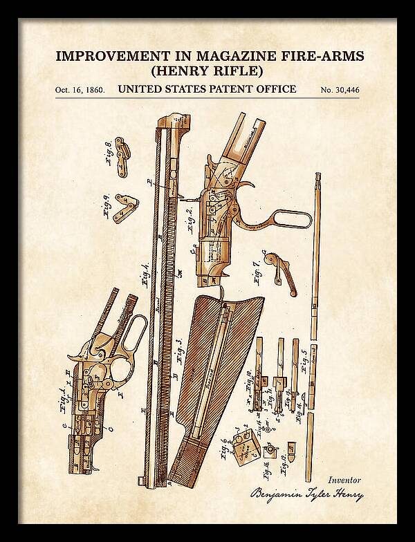 Henry Rifle Winchester Watercolor Patent Us30446