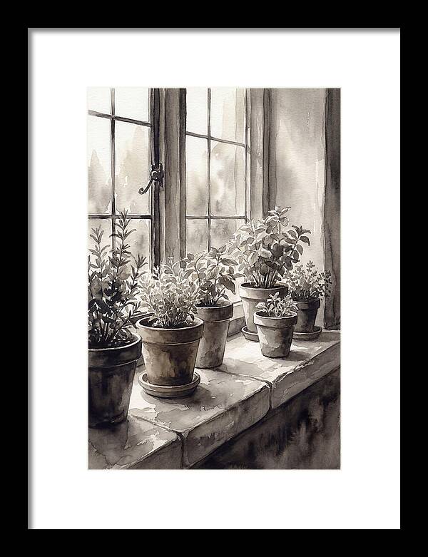 Herb Garden On Sunny Kitchen Windowsill