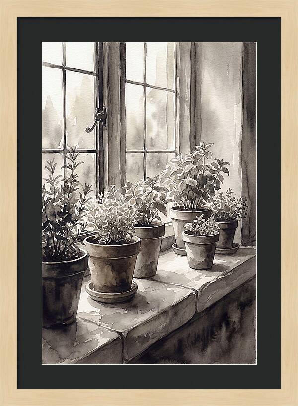 Herb Garden On Sunny Kitchen Windowsill