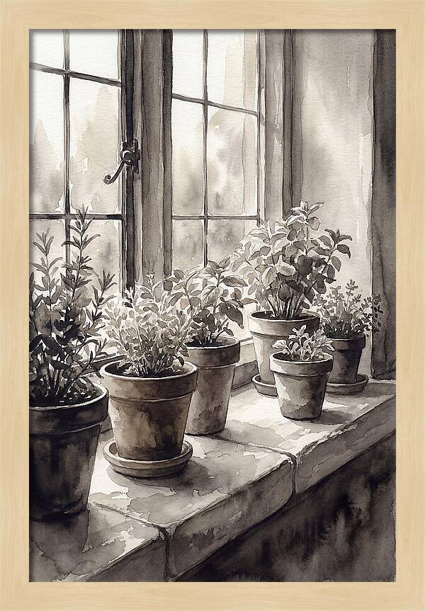 Herb Garden On Sunny Kitchen Windowsill