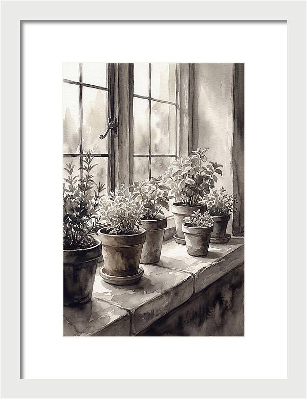 Herb Garden On Sunny Kitchen Windowsill