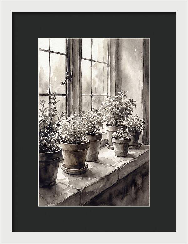 Herb Garden On Sunny Kitchen Windowsill