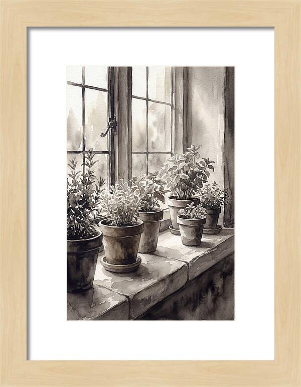 Herb Garden On Sunny Kitchen Windowsill