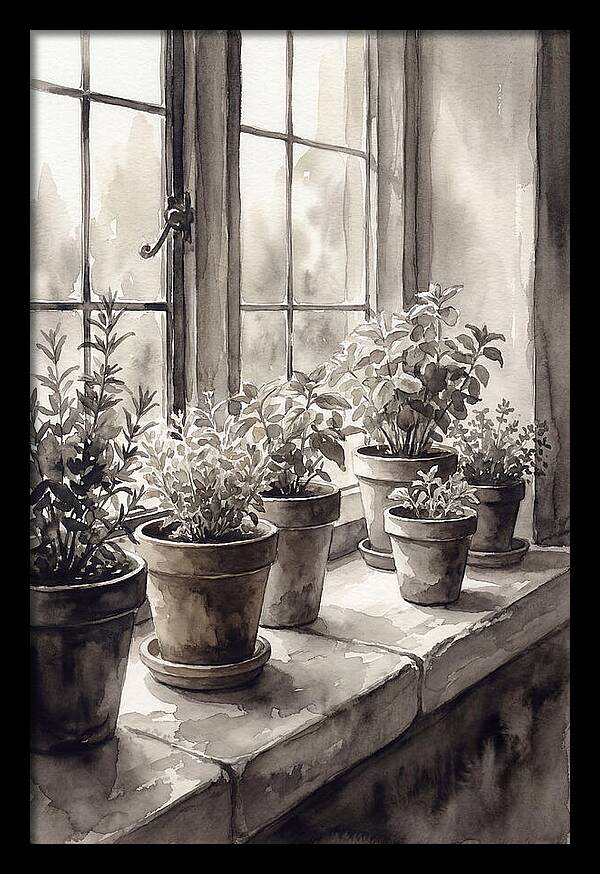 Herb Garden On Sunny Kitchen Windowsill