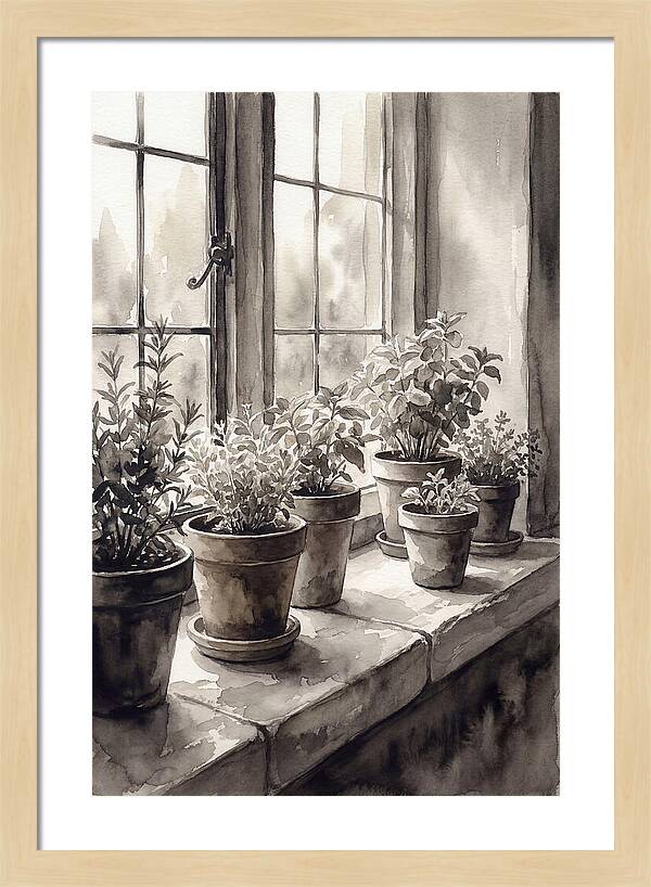Herb Garden On Sunny Kitchen Windowsill