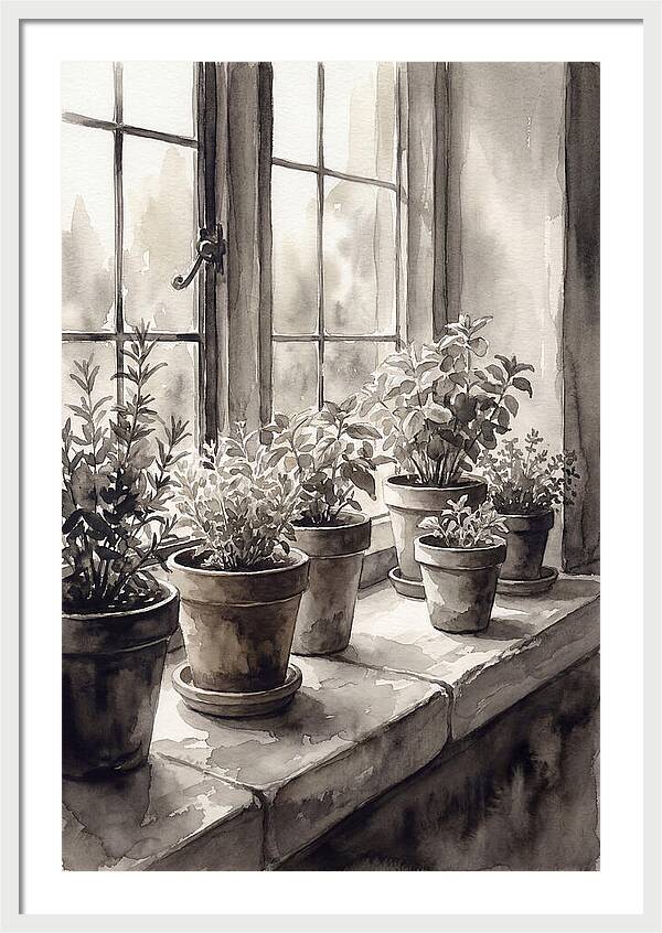Herb Garden On Sunny Kitchen Windowsill