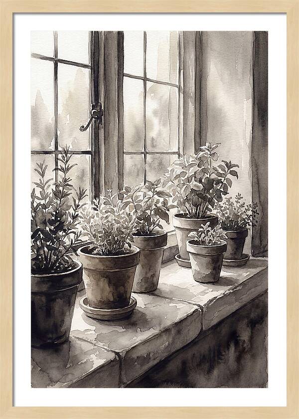 Herb Garden On Sunny Kitchen Windowsill
