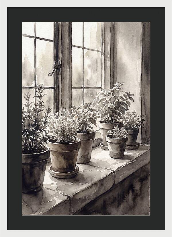 Herb Garden On Sunny Kitchen Windowsill