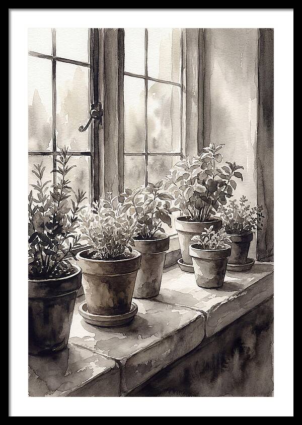 Herb Garden On Sunny Kitchen Windowsill