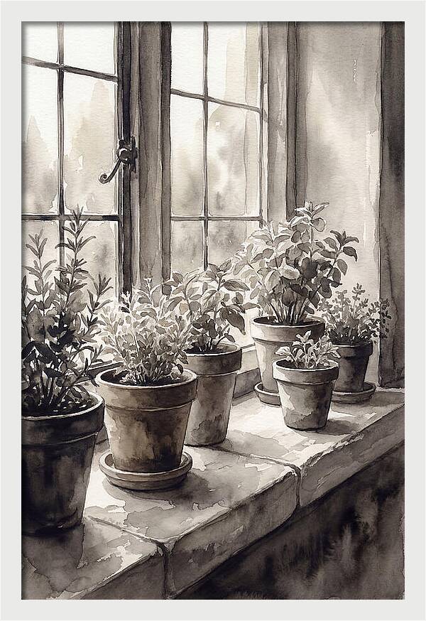 Herb Garden On Sunny Kitchen Windowsill
