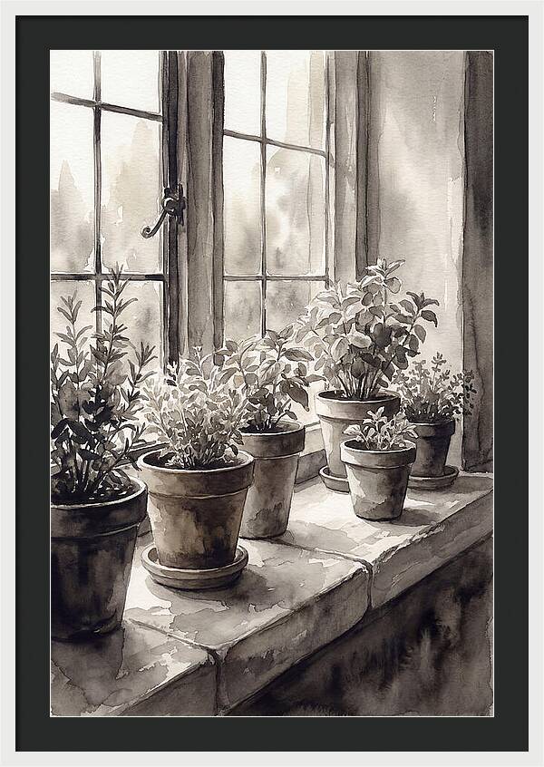 Herb Garden On Sunny Kitchen Windowsill