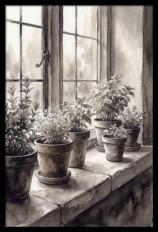 Herb Garden On Sunny Kitchen Windowsill