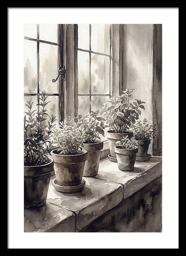Herb Garden On Sunny Kitchen Windowsill