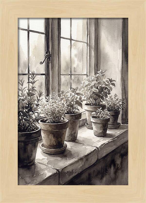 Herb Garden On Sunny Kitchen Windowsill
