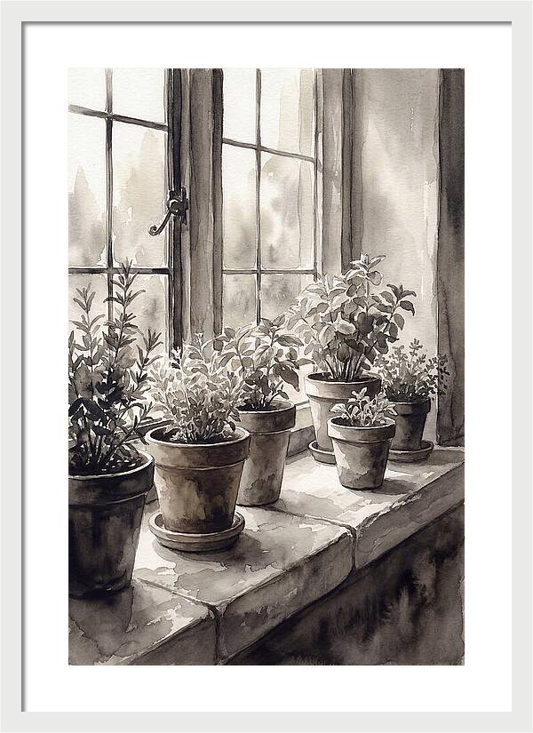 Herb Garden On Sunny Kitchen Windowsill