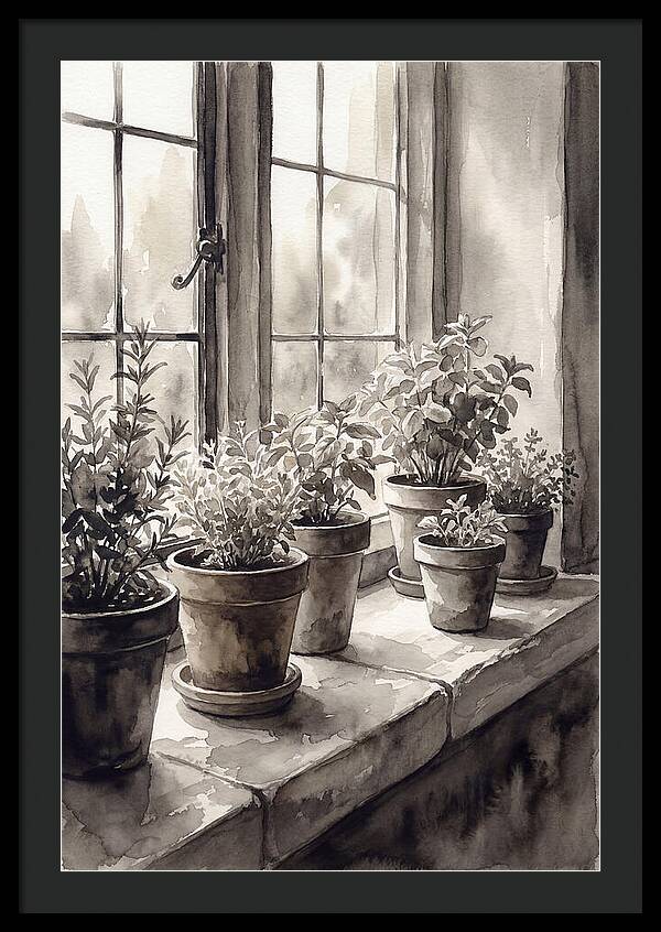 Herb Garden On Sunny Kitchen Windowsill