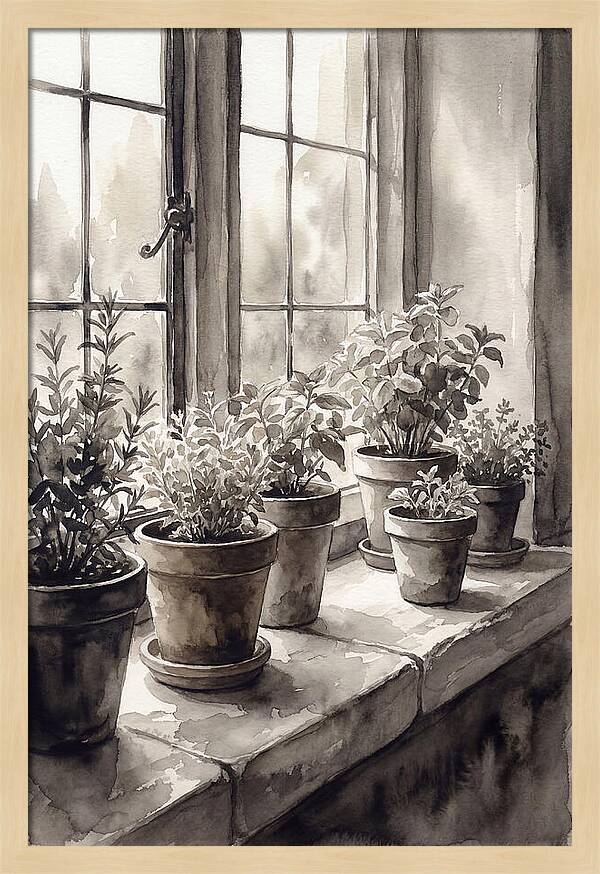 Herb Garden On Sunny Kitchen Windowsill