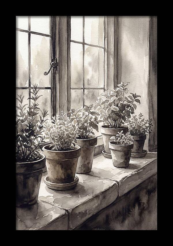 Herb Garden On Sunny Kitchen Windowsill