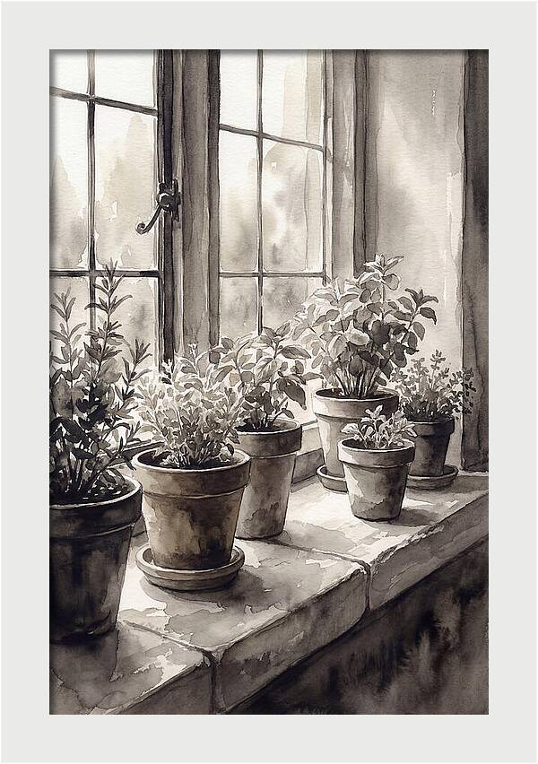 Herb Garden On Sunny Kitchen Windowsill