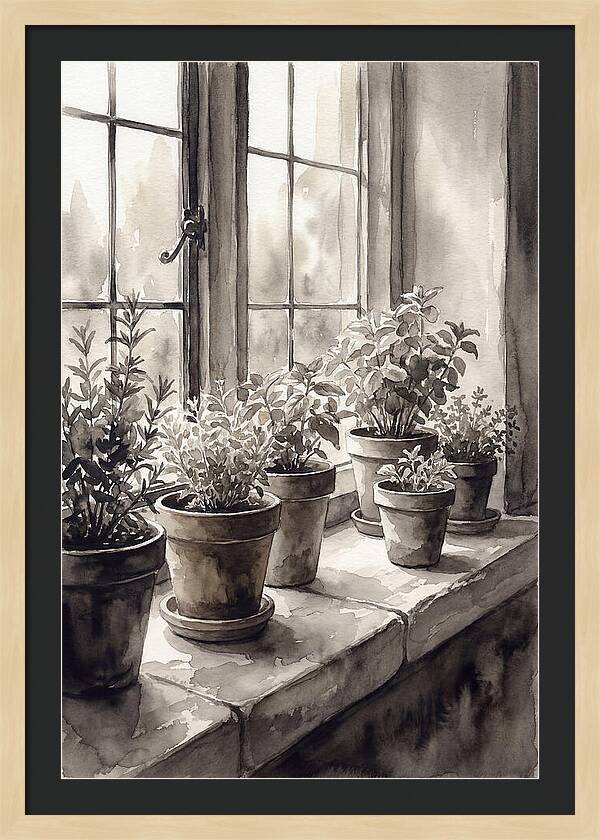 Herb Garden On Sunny Kitchen Windowsill