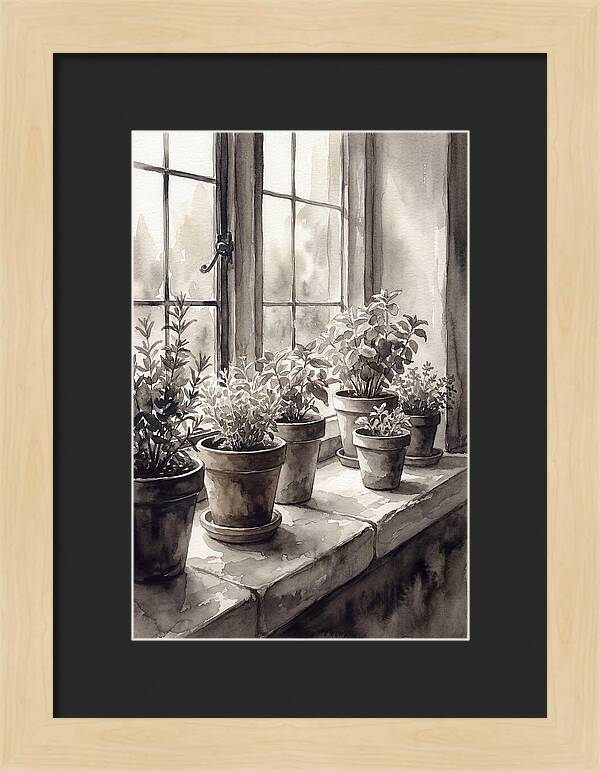 Herb Garden On Sunny Kitchen Windowsill