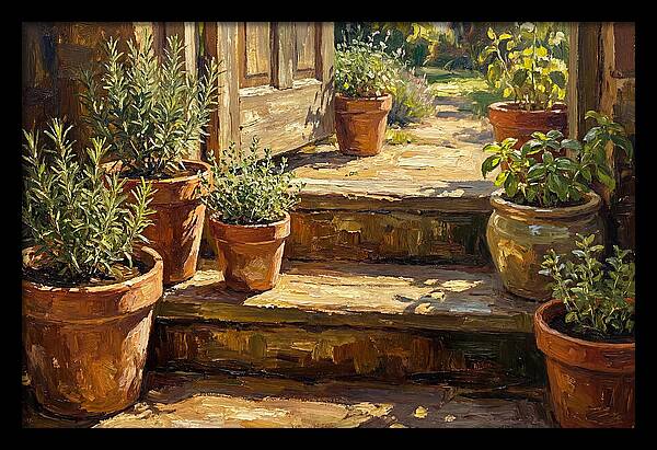 Herb Pots Bathed In Sunlight