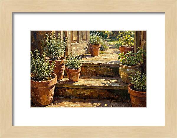 Herb Pots Bathed In Sunlight