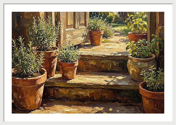 Herb Pots Bathed In Sunlight