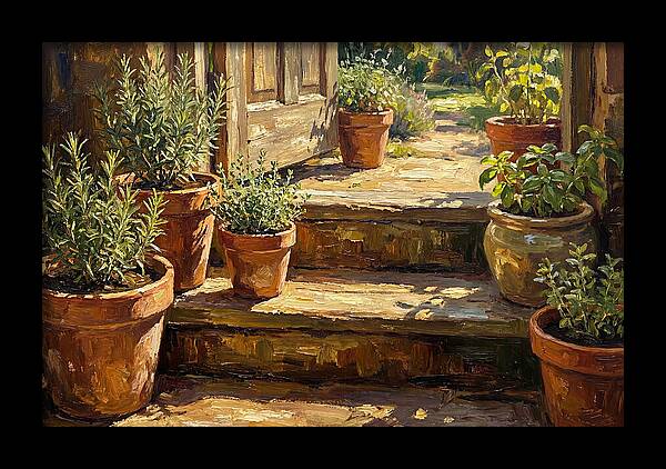 Herb Pots Bathed In Sunlight