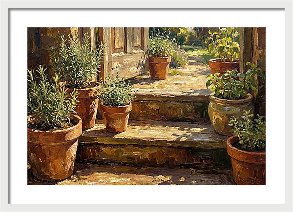 Herb Pots Bathed In Sunlight