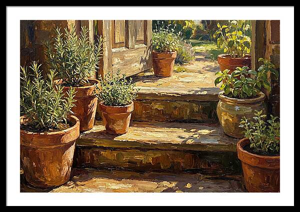 Herb Pots Bathed In Sunlight