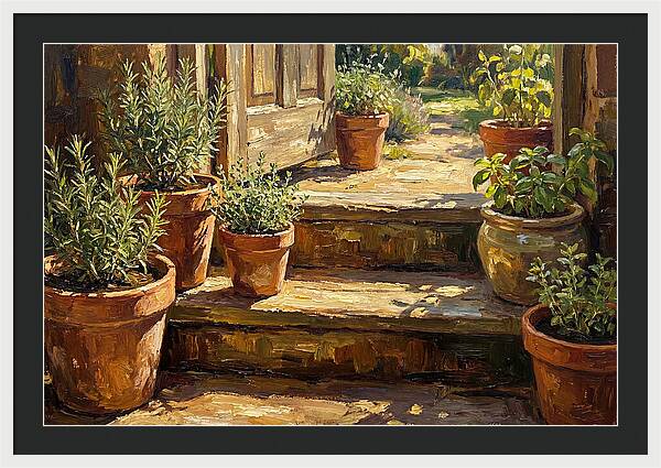 Herb Pots Bathed In Sunlight