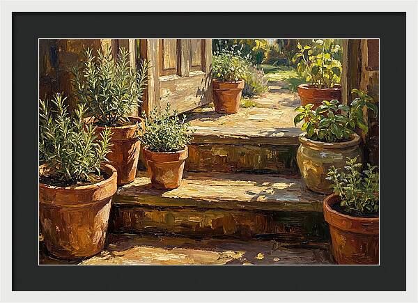 Herb Pots Bathed In Sunlight