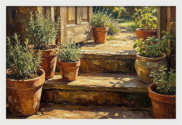 Herb Pots Bathed In Sunlight