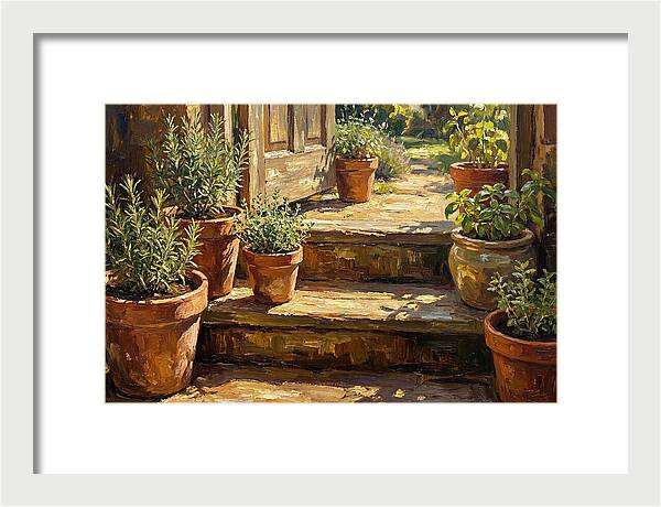 Herb Pots Bathed In Sunlight