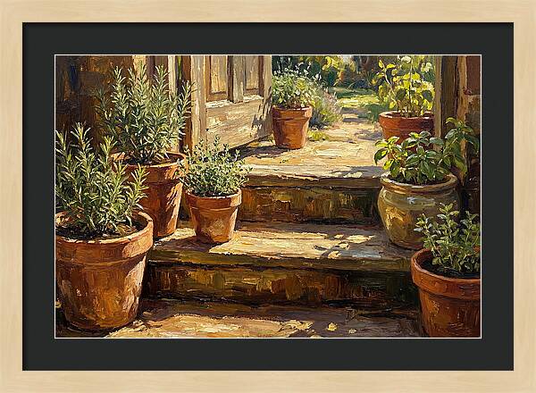 Herb Pots Bathed In Sunlight