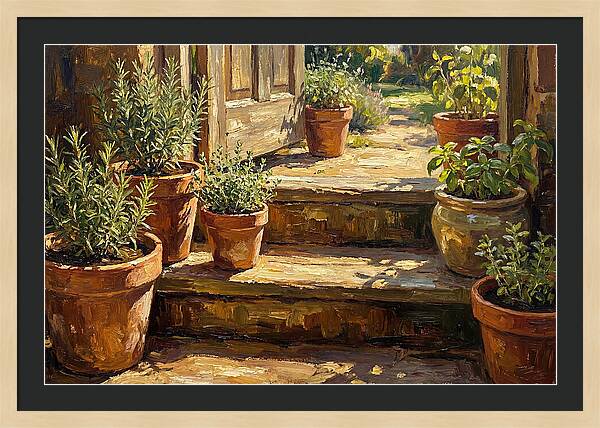 Herb Pots Bathed In Sunlight