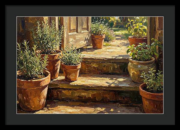 Herb Pots Bathed In Sunlight