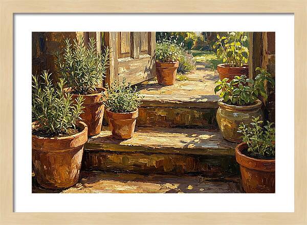 Herb Pots Bathed In Sunlight