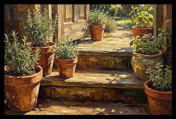 Herb Pots Bathed In Sunlight