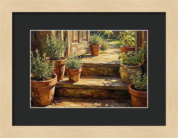 Herb Pots Bathed In Sunlight