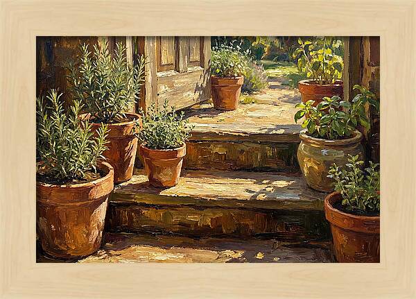 Herb Pots Bathed In Sunlight