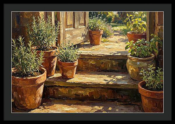 Herb Pots Bathed In Sunlight