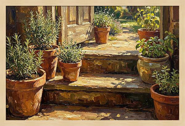 Herb Pots Bathed In Sunlight