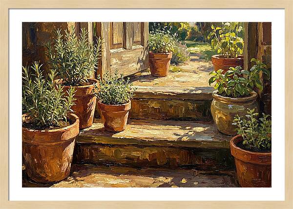 Herb Pots Bathed In Sunlight