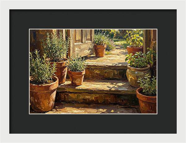 Herb Pots Bathed In Sunlight