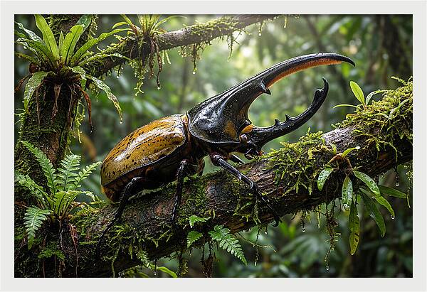 Hercules Beetle On Branch